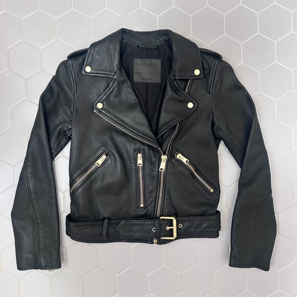 All Saints Balfern Gold Leather Jacket - Picture 1 of 3